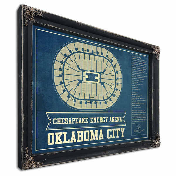 Oklahoma City Thunder - Chesapeake Energy Arena Vintage Basketball Blueprint NBA Team Color Print