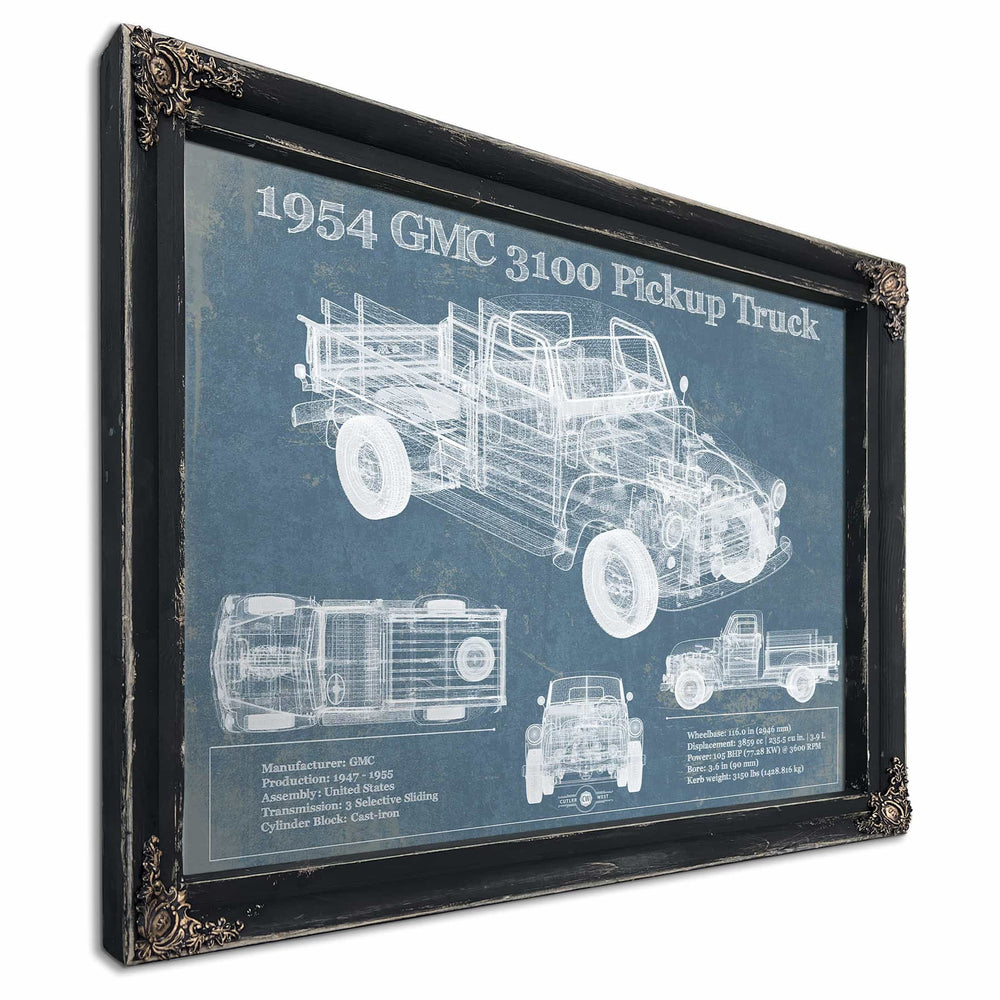 1954 GMC 3100 Pickup Truck Vintage Blueprint Auto Print