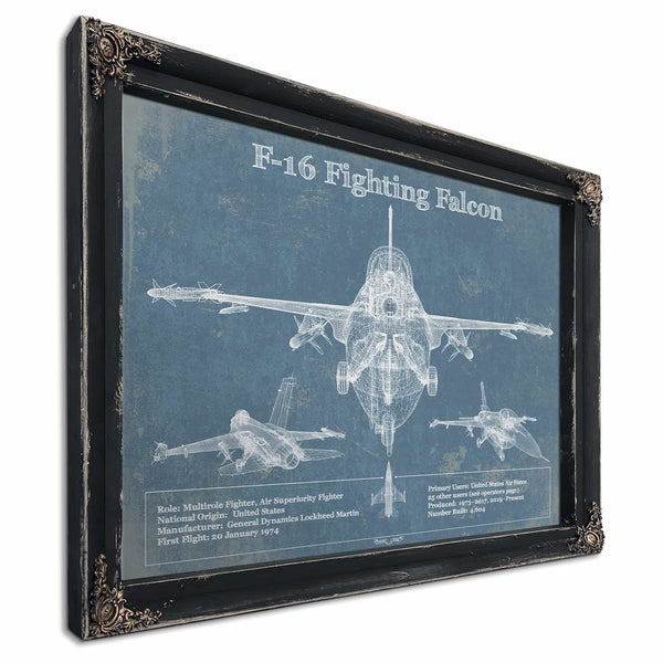 F-16 Aircraft Patent Blueprint Original Military Wall Art
