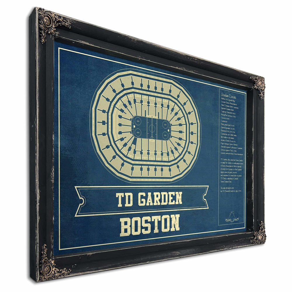 Boston Bruins - TD Garden Vintage Hockey Blueprint NHL Print
