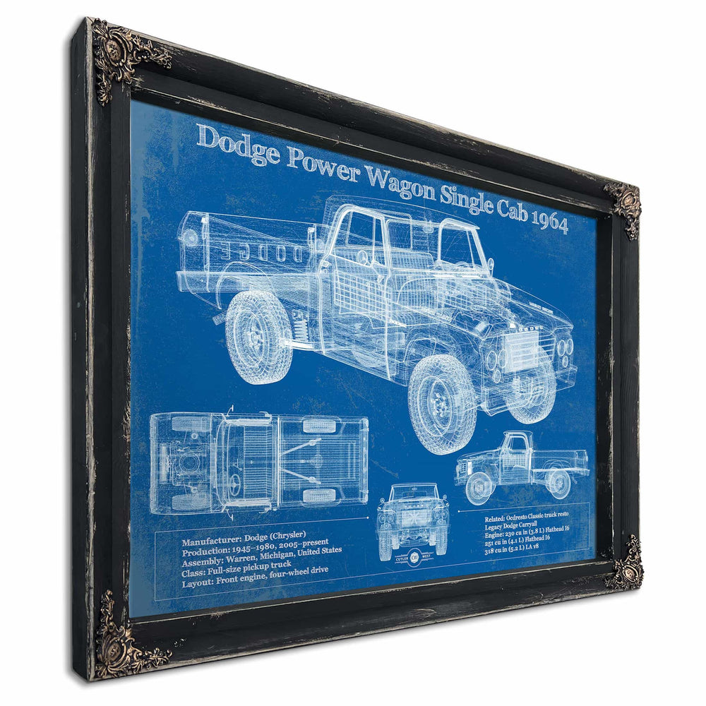 Dodge Power Wagon Single Cab 1964 Vintage Blueprint Auto Print