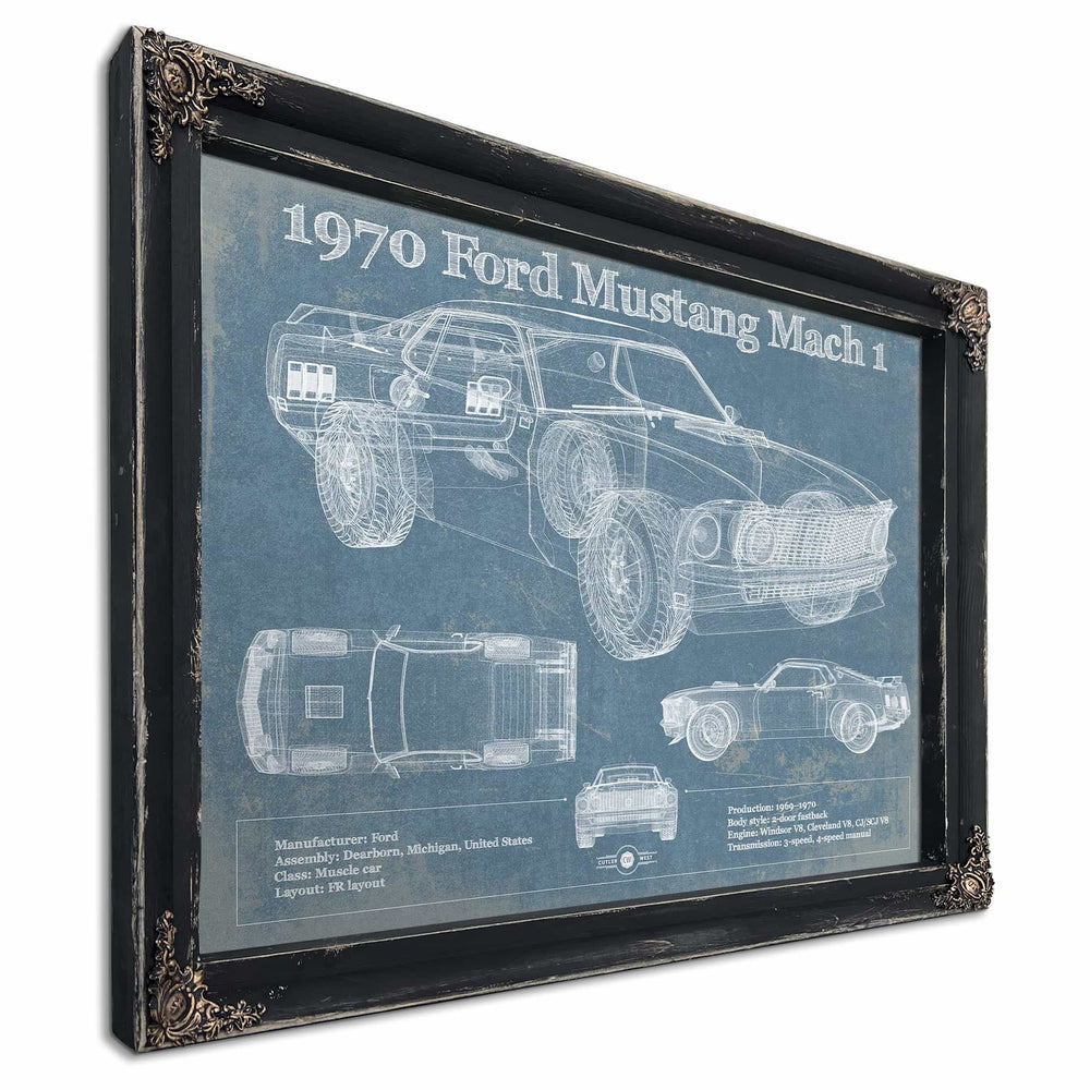 1970 Ford Mustang Mach 1 Vintage Blueprint Auto Print