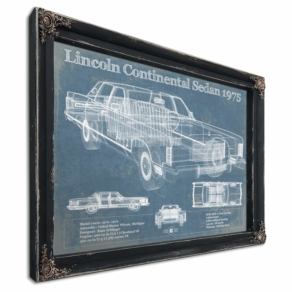 Lincoln Continental Sedan 1975 Vintage Blueprint Auto Print