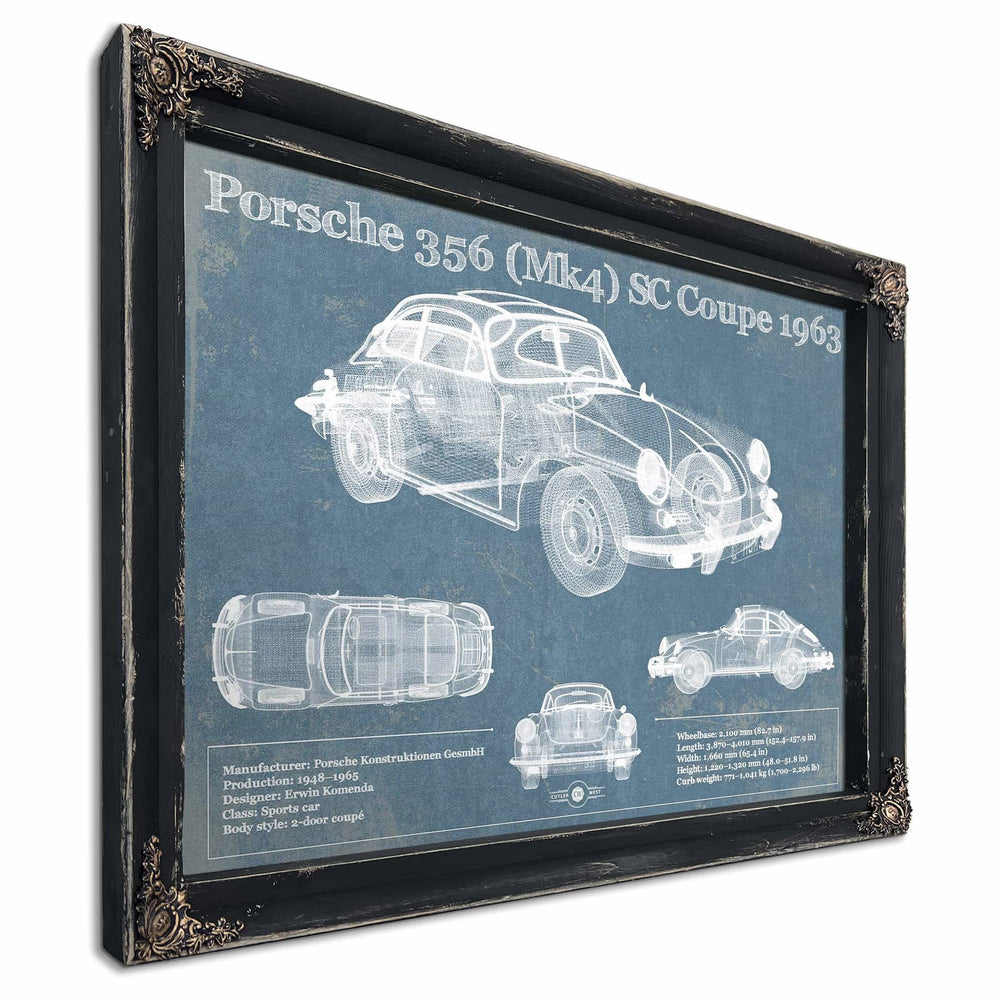 Porsche 356 (Mk4) SC Coupe 1963 Vintage Blueprint Auto Print