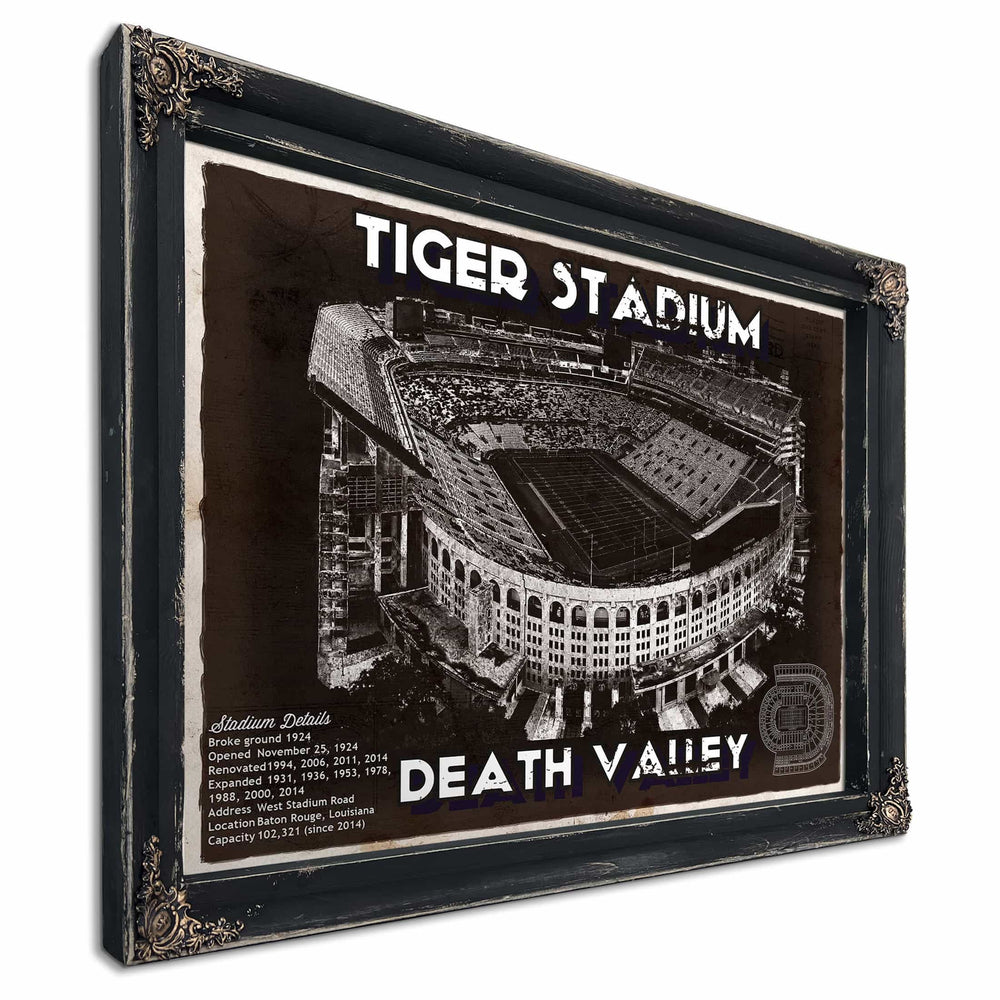 Tiger Stadium Art - LSU Tigers Vintage Stadium & Blueprint Art Print