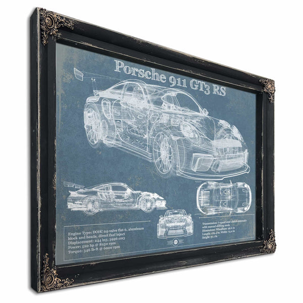 Porsche 911 GT3 RS Vintage Blueprint Auto Print