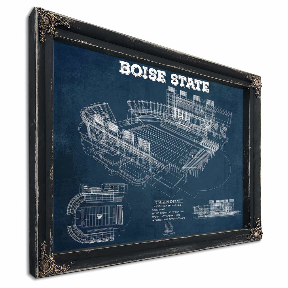Boise State Broncos Art - Vintage Boise State Stadium Blueprint Art Print