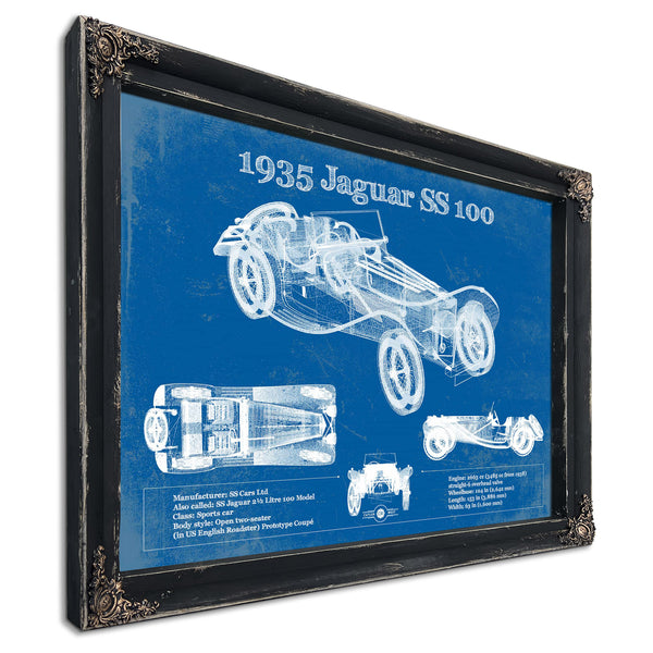 1935 Jaguar SS 100 Blueprint Vintage Auto Print