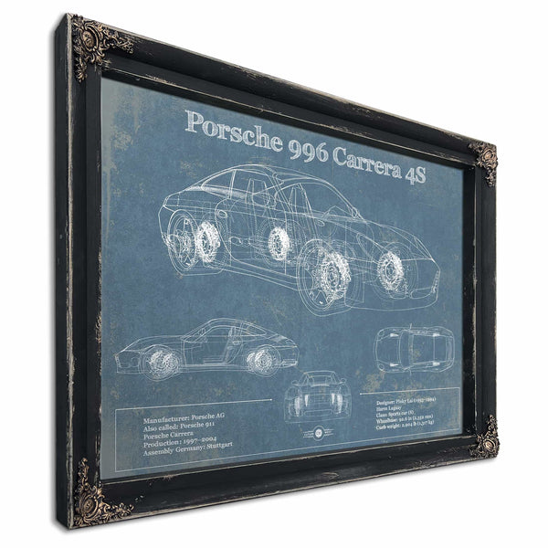 Porsche 996 Carrera 4S Vintage Blueprint Auto Print