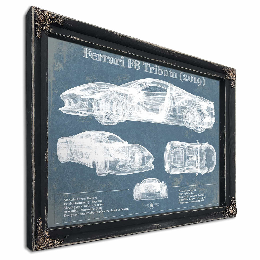 Ferrari F8 Tributo (2019) Blueprint Vintage Auto Print