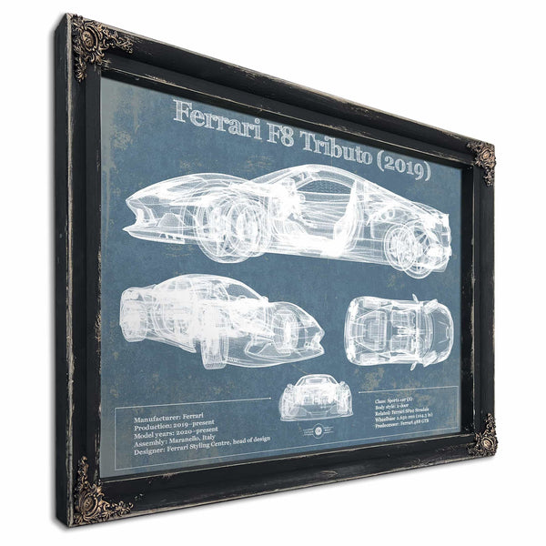 Ferrari F8 Tributo (2019) Blueprint Vintage Auto Print