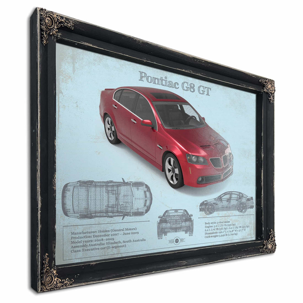 Pontiac G8 Gt Sport Red Metallic Blueprint Vintage Auto Print