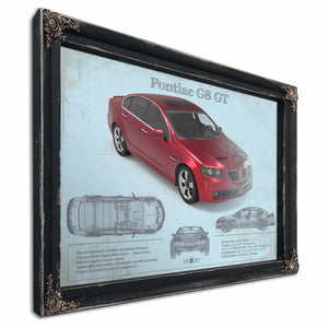 Pontiac G8 Gt Sport Red Metallic Blueprint Vintage Auto Print
