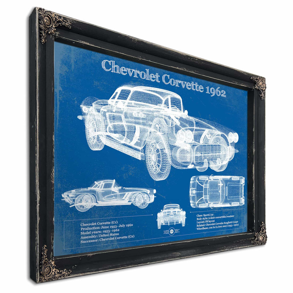 Chevrolet Corvette 1962 Blueprint Vintage Auto Print