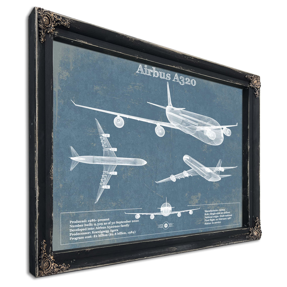 Airbus A320 Vintage Aviation Blueprint Print