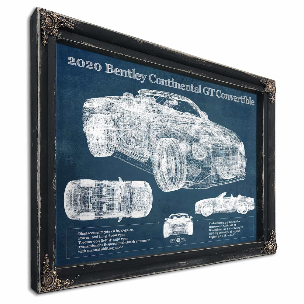 2020 Bentley Continental Gt Convertible Vintage Blueprint Auto Print
