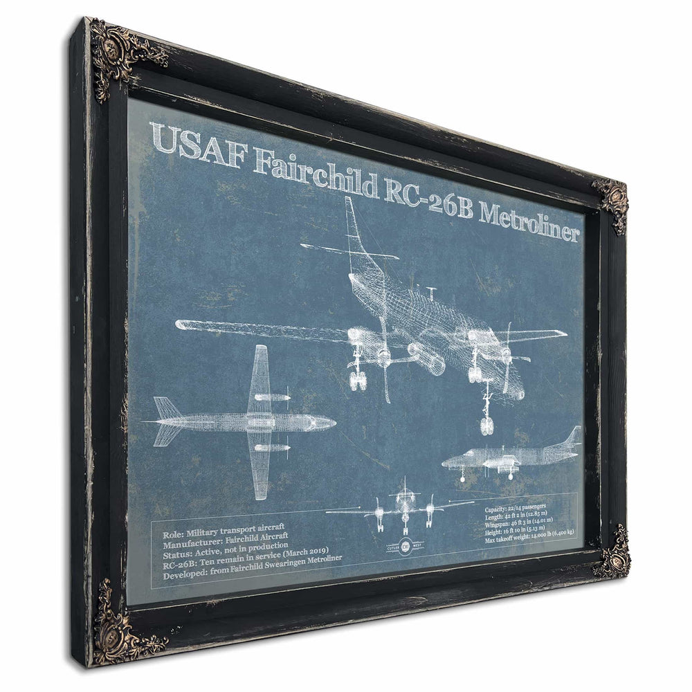 USAF Fairchild RC-26B Metroliner Vintage Blueprint Airplane Print