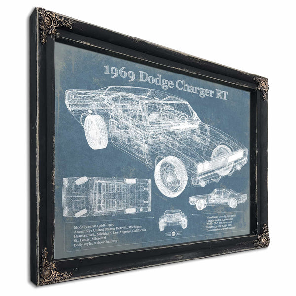 1969 Dodge Charger R/T Blueprint Vintage Auto Print