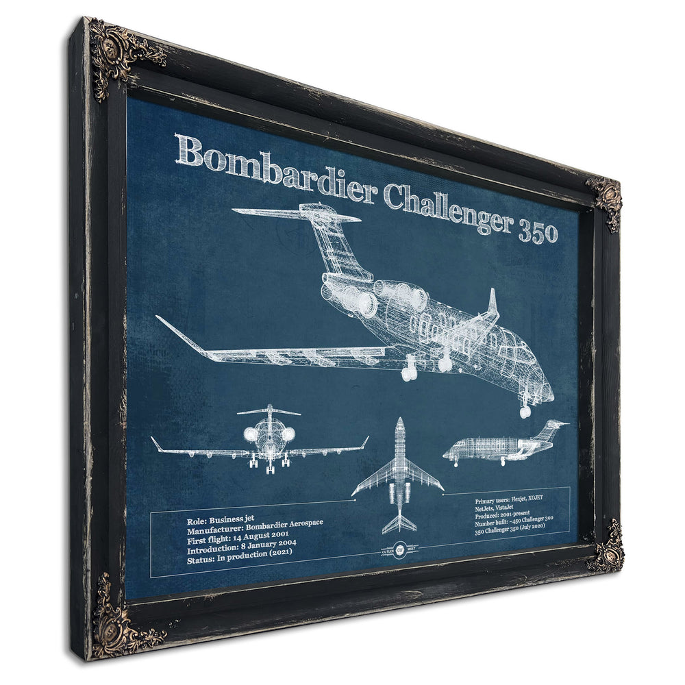 Bombardier Challenger 350 Vintage Aviation Blueprint Print - Custom Pilot Name can be Added