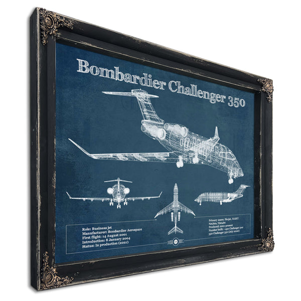 Bombardier Challenger 350 Vintage Aviation Blueprint Print - Custom Pilot Name can be Added