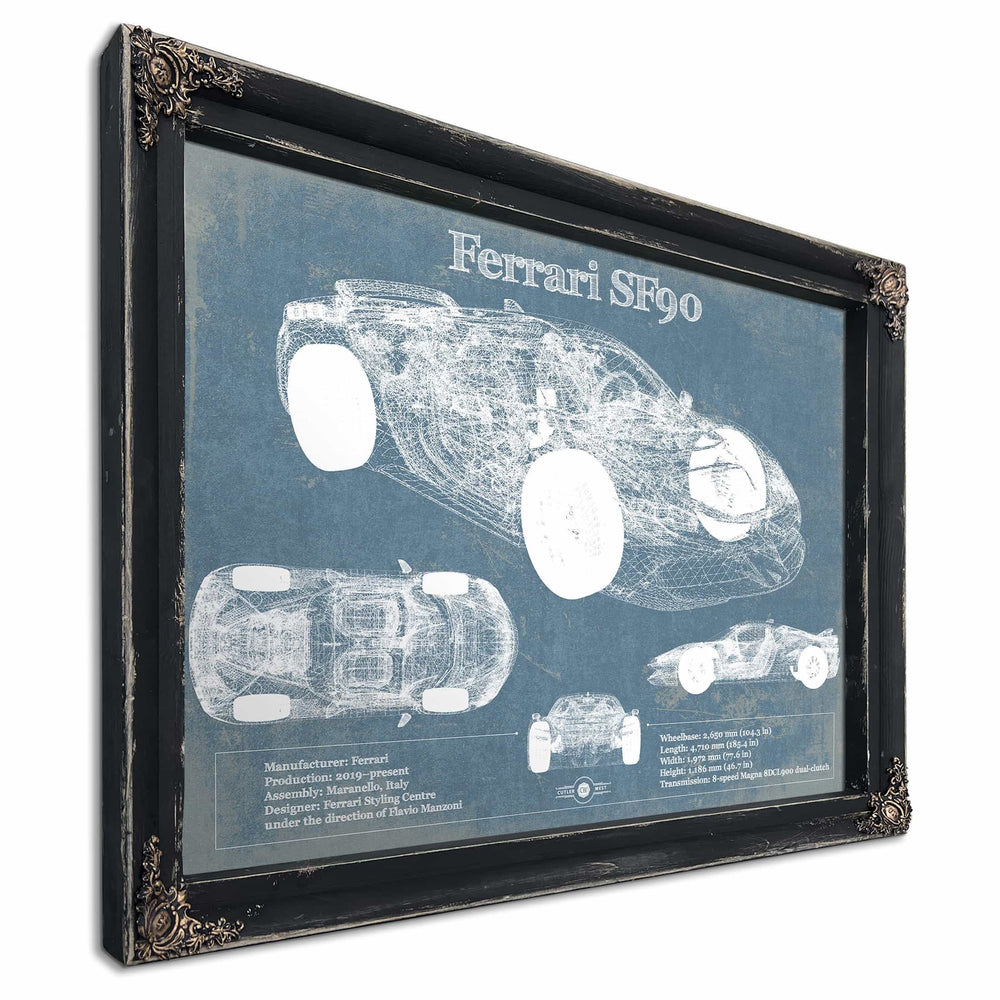 Ferrari SF90 Stradale Vintage Blueprint Auto Print