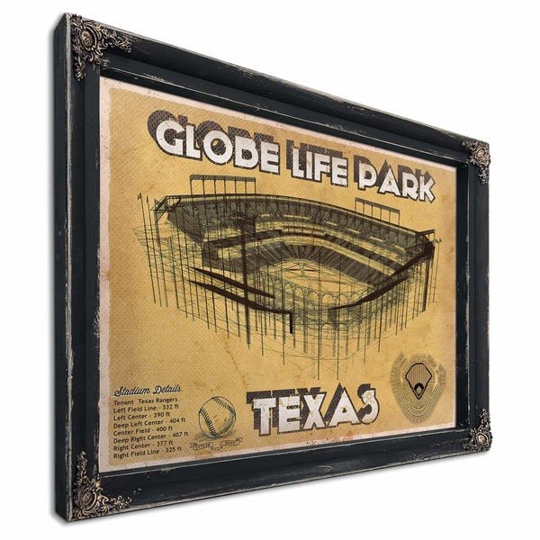 Texas Rangers - Globe Life Park Vintage Stadium Baseball Print