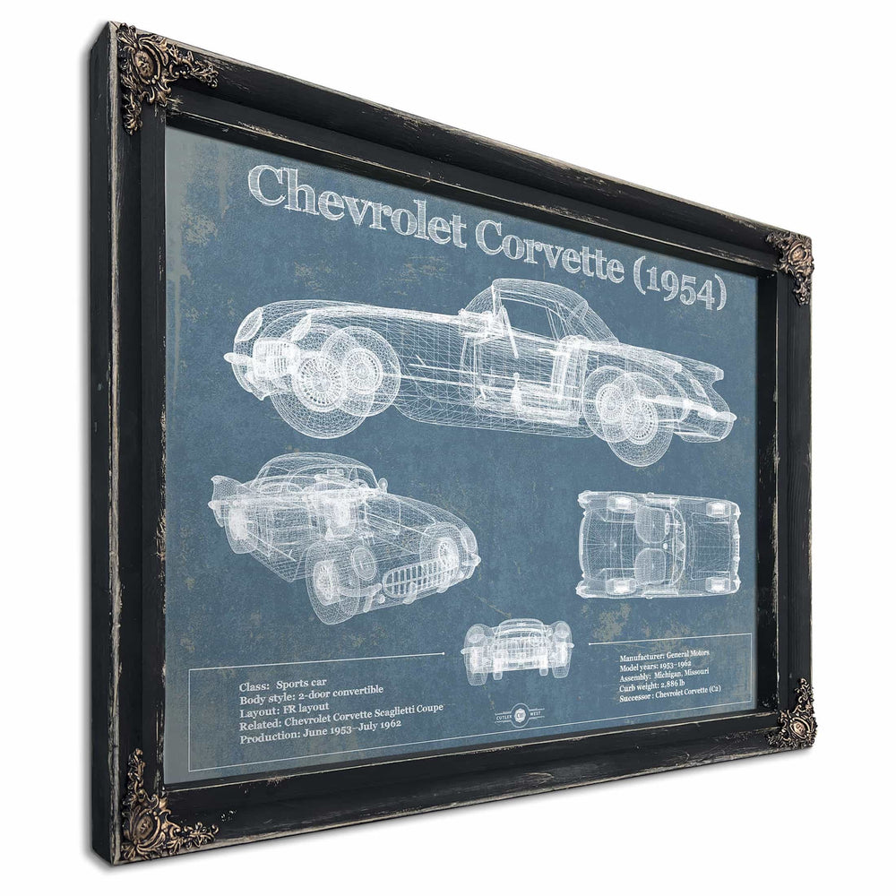 Chevrolet Corvette 1954 Vintage Blueprint Auto Print
