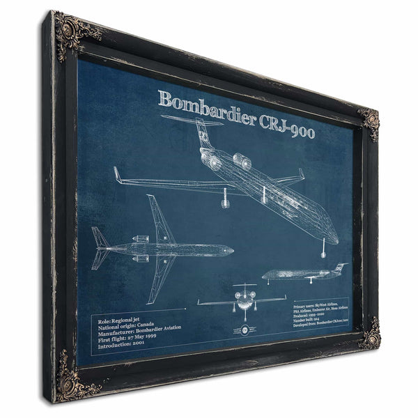 Bombardier CRJ-900 Vintage Aviation Blueprint Print - Custom Pilot Name can be Added