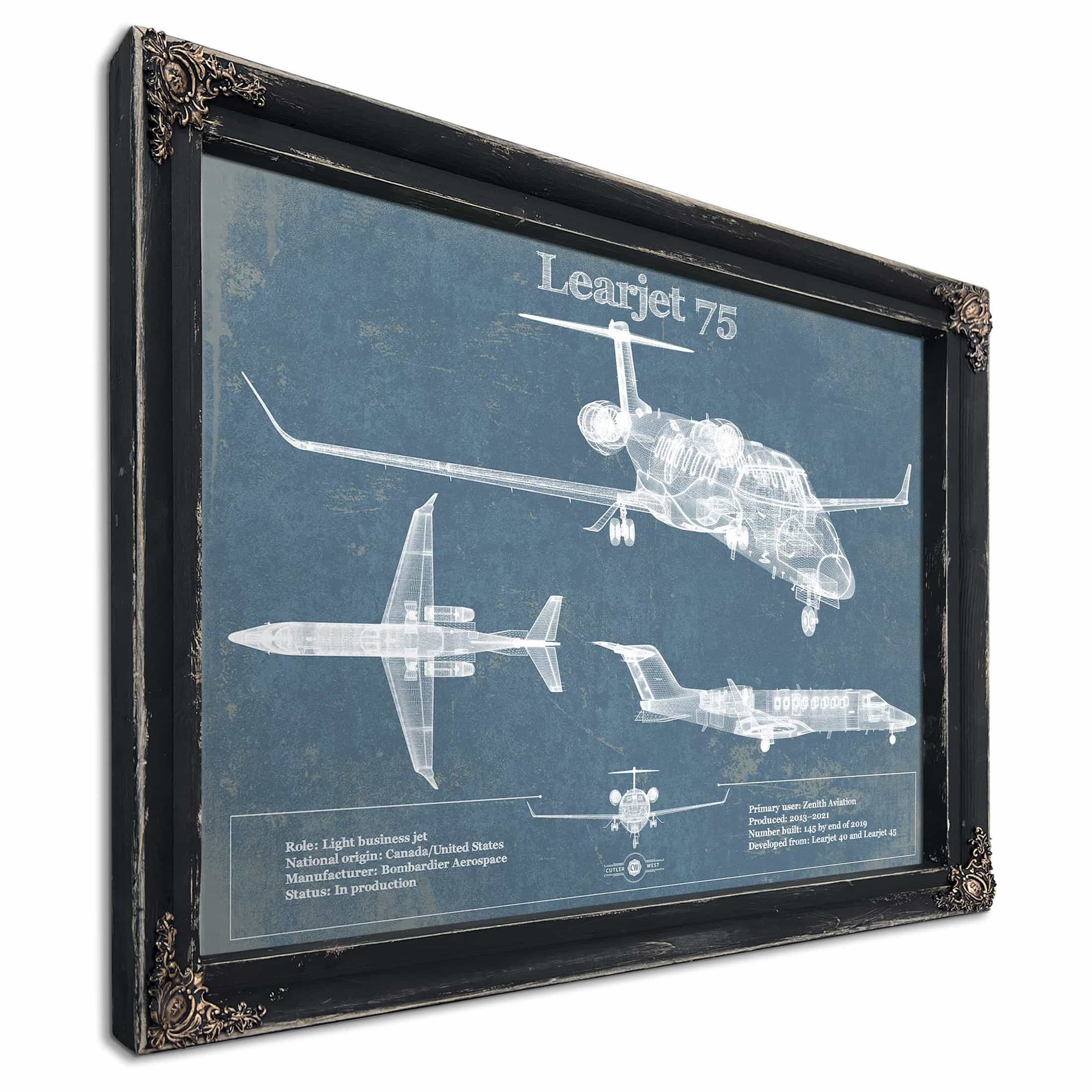 Learjet 75 Blueprint Airplane Wall Art Print | Cutler West