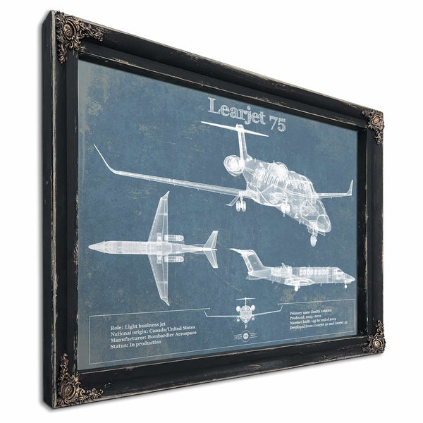 Learjet 75 Vintage Blueprint Airplane Print