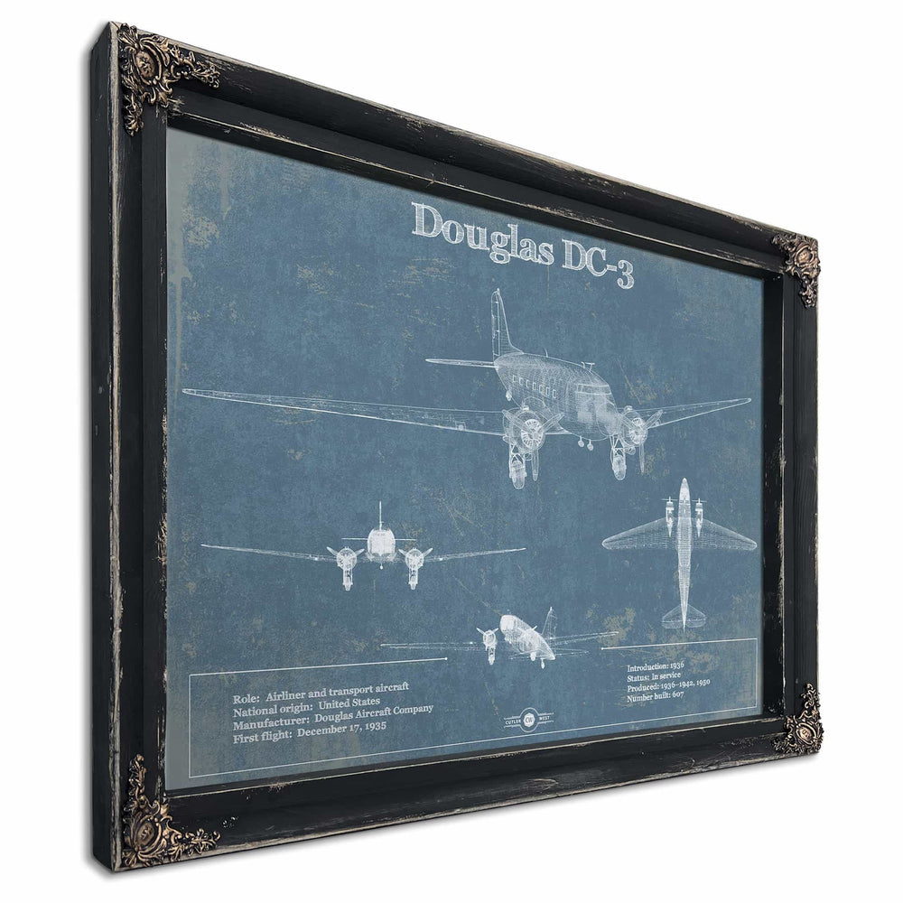 DC-3 Vintage Blueprint Airplane Wall Art
