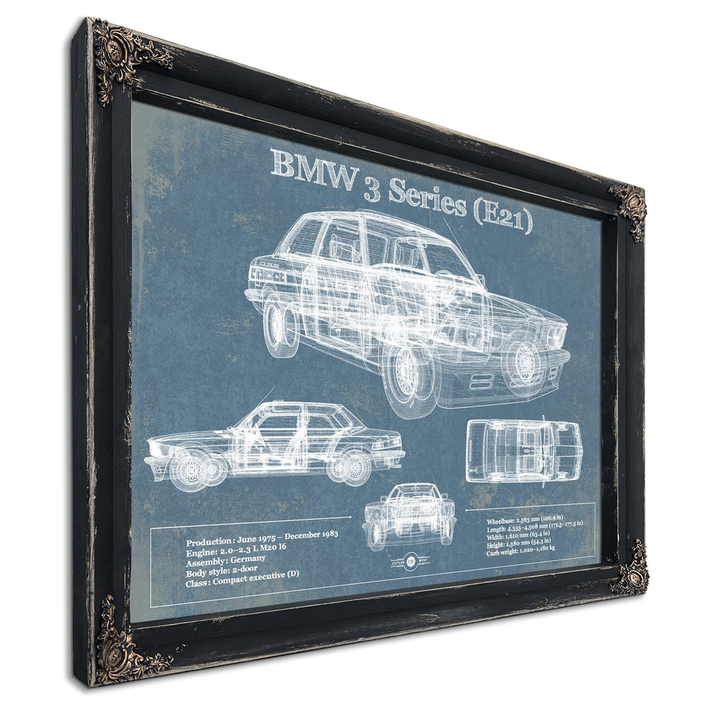 BMW 3 Series E21 Vintage Blueprint Auto Print
