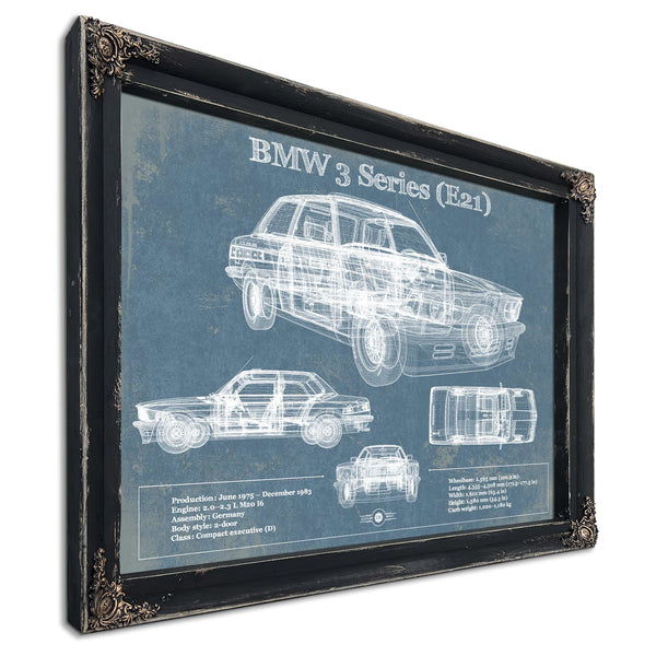 BMW 3 Series E21 Vintage Blueprint Auto Print