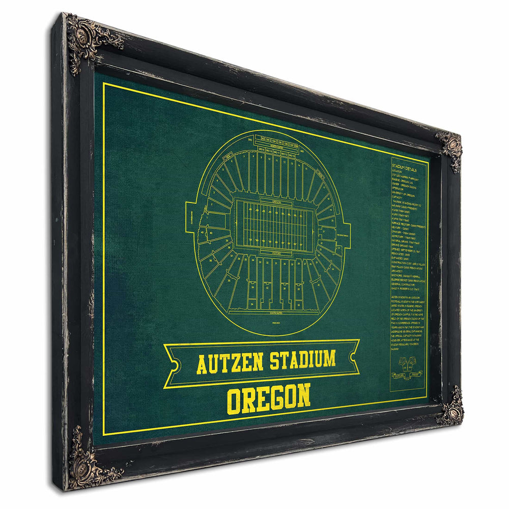 Autzen Stadium Blueprint Team Color Art Chart - Oregon Ducks Football Fan Print