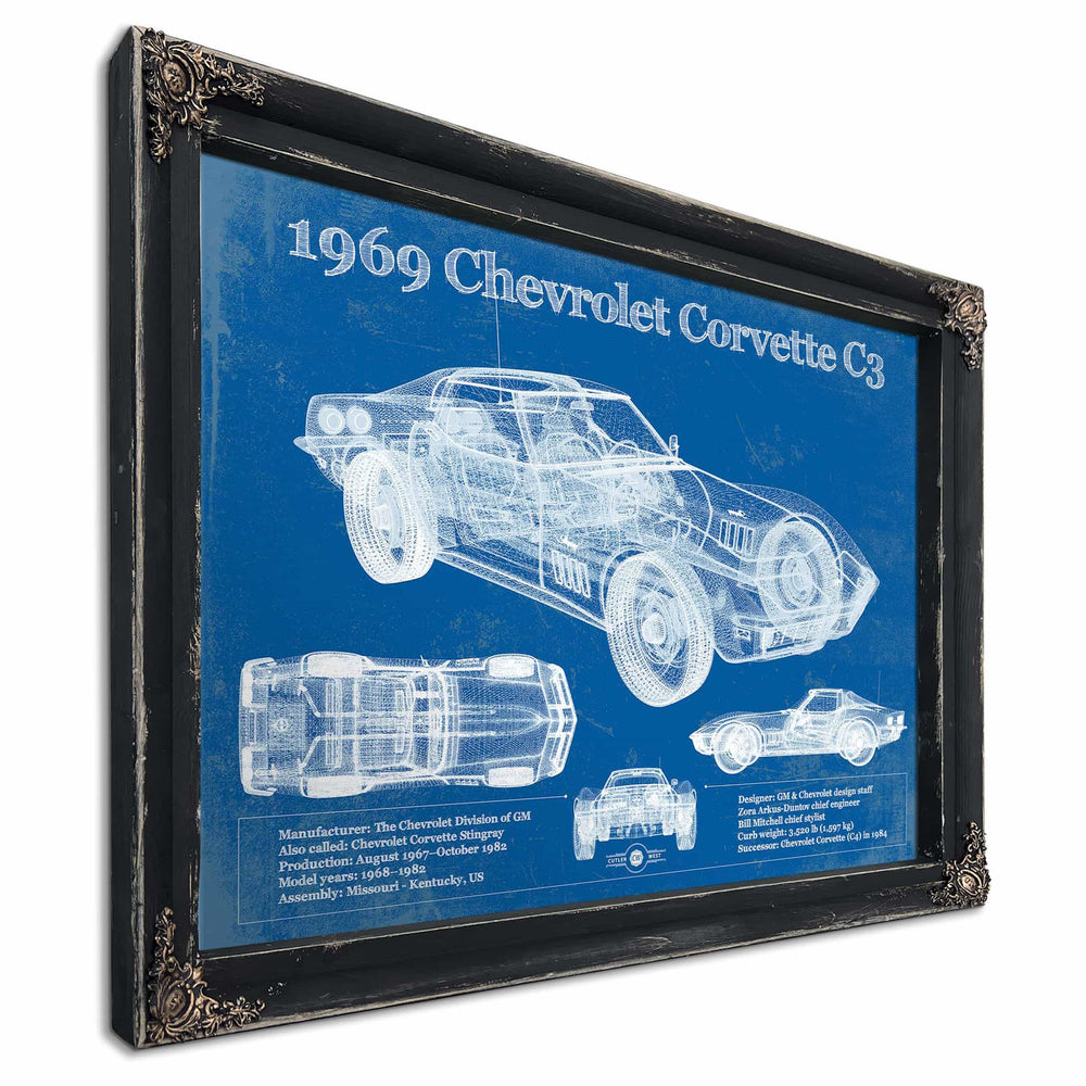 1969 Chevrolet Corvette C3 Blueprint Vintage Auto Print