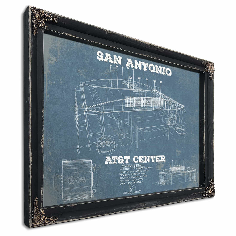 San Antonio Spurs - AT&T Center Vintage Basketball Blueprint NBA Team Color Print