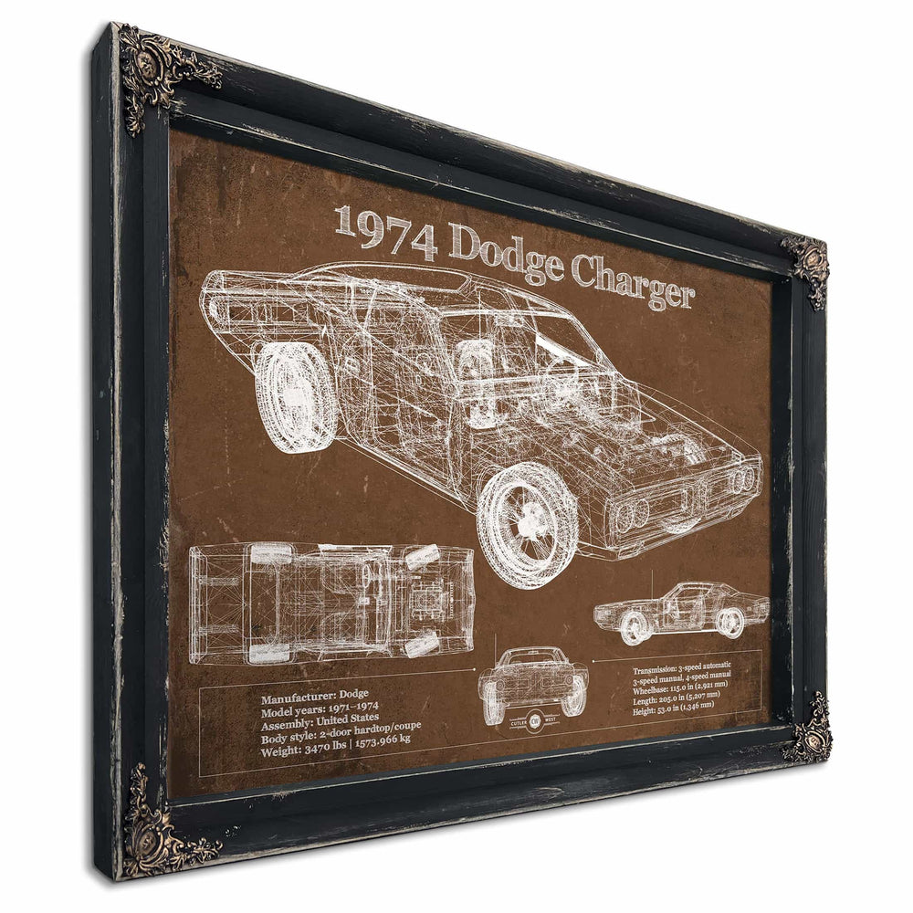 1974 Dodge Charger Vintage Blueprint Auto Print