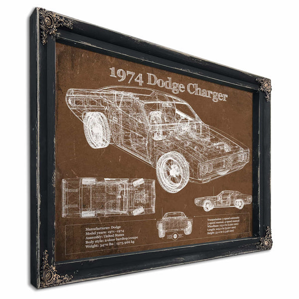 1974 Dodge Charger Vintage Blueprint Auto Print