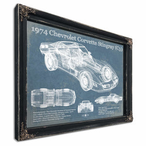1974 Chevrolet Corvette Stingray (C3) Coupe Vintage Blueprint Auto Print