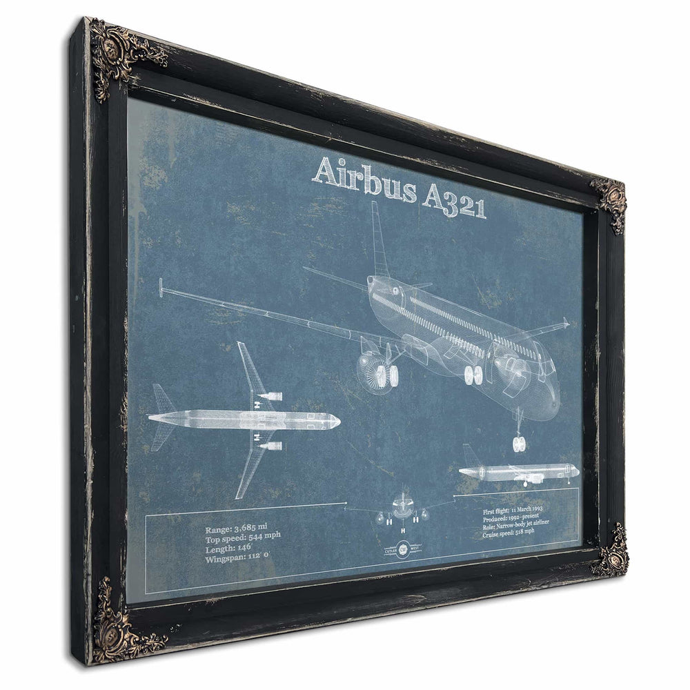 Airbus A321 Vintage Aviation Blueprint Print