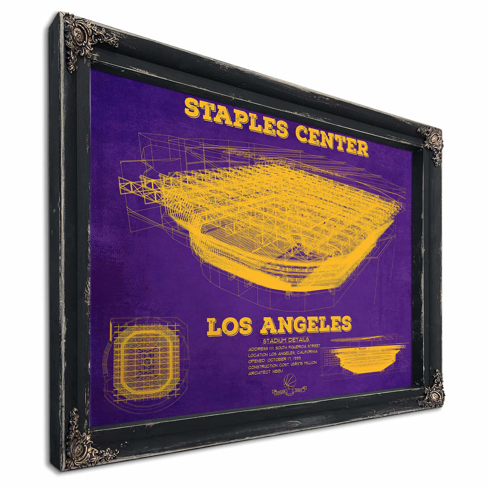 LA Lakers - Staples Center Vintage Blueprint NBA Basketball NBA Team Color Print