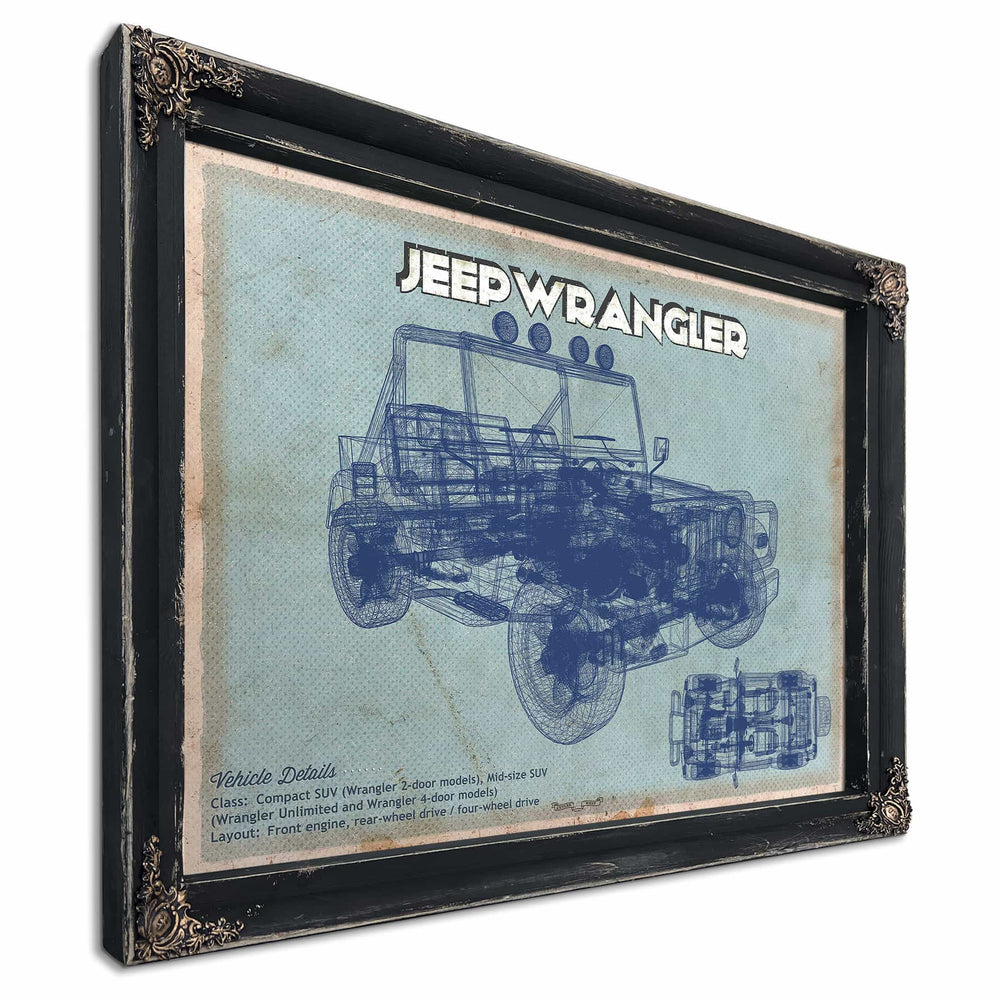 Jeep Wrangler Vintage Blueprint Auto Print