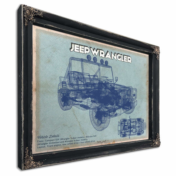Jeep Wrangler Vintage Blueprint Auto Print