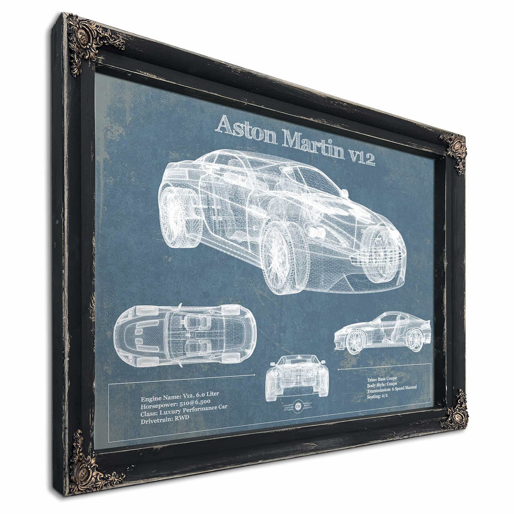 Aston Martin V12 Blueprint Vintage Auto Print