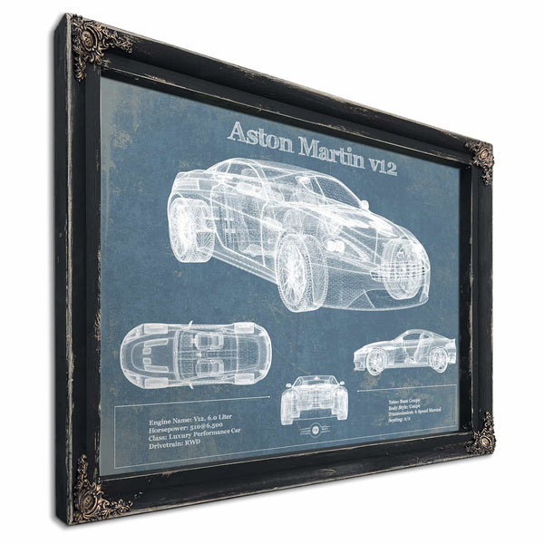 Aston Martin V12 Blueprint Vintage Auto Print