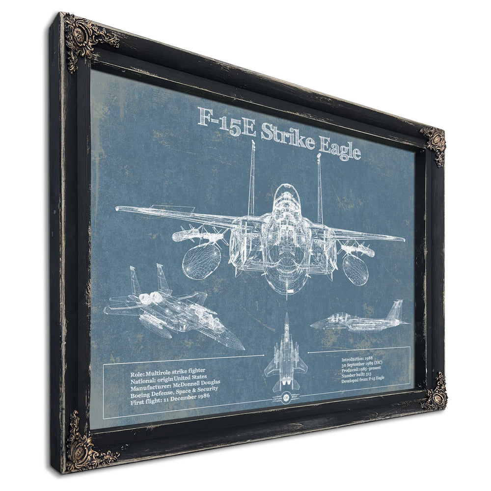 McDonnell Douglas F-15E Strike Eagle Vintage Aviation Blueprint Military Print - Custom Name and Squadron Text