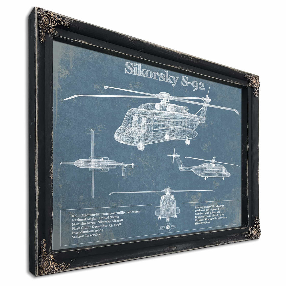 Sikorsky S-92 Helicopter Vintage Aviation Blueprint Military Print