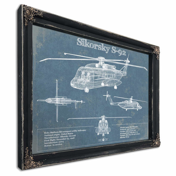Sikorsky S-92 Helicopter Vintage Aviation Blueprint Military Print
