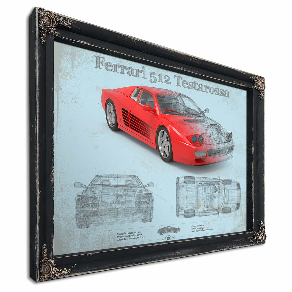 Ferrari 512 Testarossa Blueprint Vintage Auto Print