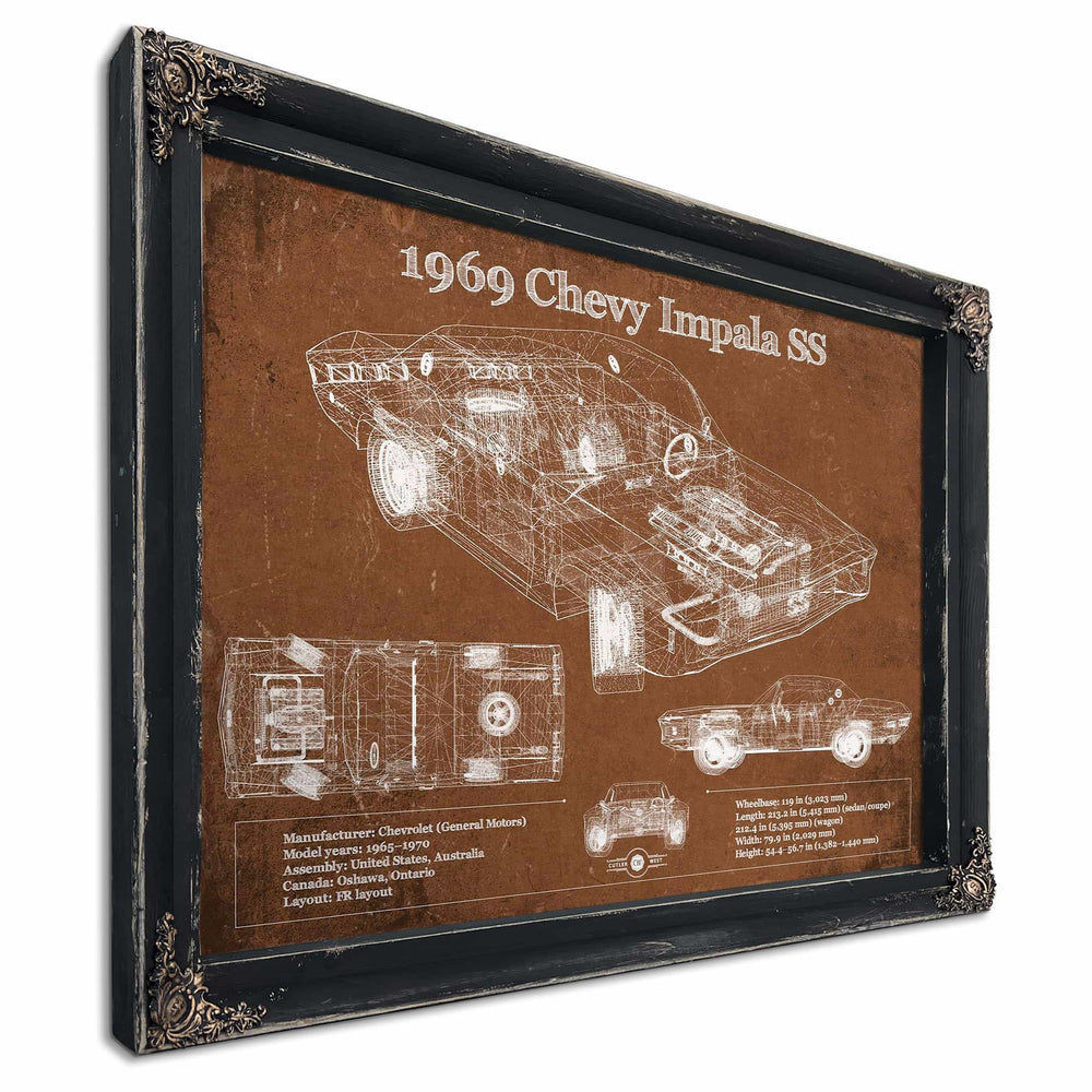 1969 Chevy Impala SS Vintage Blueprint Auto Print